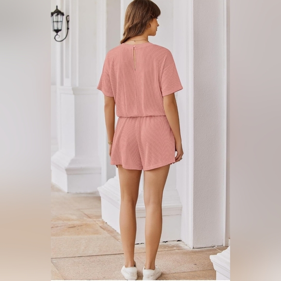 Casual Pink Striped Women's Romper - Picture 3 of 4